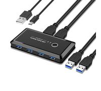 CORN USB 3.0 Sharing Switch Selector 4 Port 2 Computers Peripheral Switcher Adapter Hub for PC, Printer, Scanner, Mouse, Keyboard with One Button Swapping Compatible with Mac/Windows/Linux