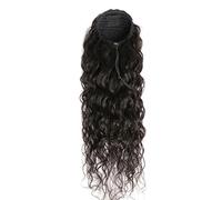 Corn Wave Human Hair Clip in Ponytail Extension, Black Drawstring for Women, Curly Wavy Hairpiece for Daily Use(16inch)