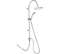 Cornat Antidrop TECBW3415 Shower System - Chrome-Plated - Round Shower Head and Hand Shower with 1 Jet Type - Anti-Limescale & Antidrop - Variable Borehole Distance/Complete Shower Set with Riser