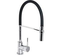 Cornat SAZ612 Single-Lever Sink Mixer Robust Die-Cast Body Black/Chrome-Plated 360° Pivoting Silicone Spout with Shower Lock/High-Pressure Kitchen Tap, Normal