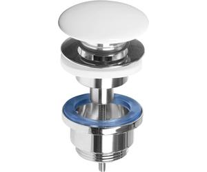 Cornat T317425 Drain Valve for Washbasins - 1 1/4 Inch External Thread - Diameter 66 mm - With Push-Open Function - White/Pop-Up Valve/Sink Drain