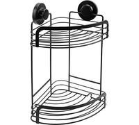 Cornat T3402711 3-in-1 Corner Basket - Two Extra Height Baskets - For Corner Mounting - 3 Different Mounting Options with Suction Cup, Adhesive Pad & Drilling - Black / Shower Shelf / Shower Shelf