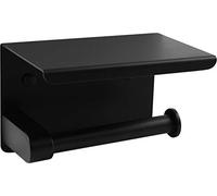 Cornat T364205 Toilet Paper Holder with Shelf 143 x 100 x 95 mm 2 Different Mounting Options with Adhesive Pad and Drilling Matt Black Steel