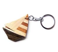 Wooden Keyring Sailing Boat, brown, 4 cm