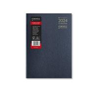 Cornell 2024 A5 Diary - Day to a Page Diary with Appointments - Half-Hourly Appts 7am to 7pm - Leathergrain Covers - Blue