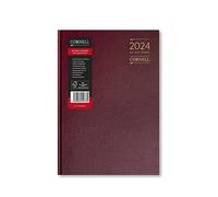 Cornell 2024 A5 Diary - Day to a Page Diary with Appointments - Half-Hourly Appts 7am to 7pm - Leathergrain Covers - Burgundy
