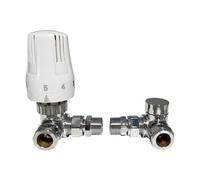 Corner Angled Thermostatic Radiator Valve with Lockshield Valve TRV Chrome White 15mm Pack Set