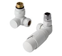 Corner Angled Thermostatic Radiator Valves TRV & Lockshield Pair-Textured White