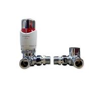 Corner Angled Thermostatic Towel Rail Radiator Valve Pack Complete with Drayton TRV4 Head, TC Thermostatic Radiator Valve Body & Lockshield