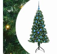Corner Artificial Christmas Tree with Stand Green PVC and Metal Pre-Lit vidaXL