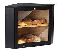 Corner Bamboo Bread Bin Double Decker Kitchen 12.6"x12.6"x13.4" Black