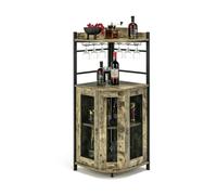Corner Bar Cabinet Wine Buffet Cabinet with Glass Holder & Mesh Doors