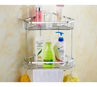 Corner Bath Shelf Mesh Chrome Basket Corner Shower Caddy Brass Bathroom Accessory Sets Non Rust Corner Kitchen Shelves Unit Wall Mounted Organiser with 2 Hooks & Hanger Rack