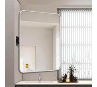Corner Bathroom Mirror Rectangular Pivoting Mirror with Brushed Metal Finish Swivel Extendable Arm Large Rotating Tilting Mirror Vertical & Horizontal (White 70x90cm/27.6x35.4in)