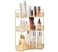 Corner Bathroom Organiser, Vanity Tray for Skincare Makeup, Counter Shelf for Cosmetics, Toiletries, Lotions, Perfumes (3 Tiers, Amber)