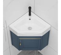 Corner Bathroom Sink, Floating Vanity with Cabinet, Wall-Mount Combo with Faucet and Drain, Compact Design for Small Spaces
