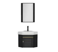 Corner Bathroom Sink, Floating Vanity with Cabinet, Wall-Mount Combo with Faucet and Drain, Compact Design for Small Spaces