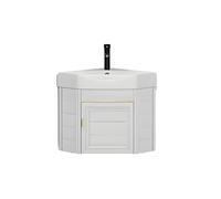 Corner Bathroom Sink, Floating Vanity with Cabinet, Wall-Mount Combo with Faucet and Drain, Compact Design for Small Spaces