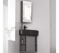 Corner Bathroom Sink - Wall-Mounted Floating Ceramic Vanity with Mirror Cabinet Space-Saving Hand Wash Basin for Small Bathrooms (17" x47cm)