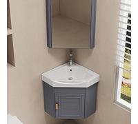 Corner Bathroom Sink with VanityWhite Ceramic Washbasin 38/43cm SpaceSaving Countertop Storage Cabinet for Bathroom Changing Room and ToiletD38 * 38CM