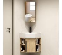 Corner Bathroom Vanity Cabinet and Sink Wall Mounted Utility Washing Hand Basin Design Storage Ceramic Laundry tub Sink Combo w/Hot and Cold Faucet Drain for Home Kitchen Patio Laundry Room ( Size : 4