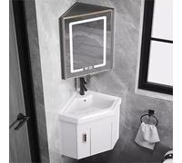 Corner Bathroom Vanity Cabinet with Sink and LED Mirror Cabinet Small Space 48cm Bianco - Wall Mounted Bathroom Sink Cabinet Set - Vanity Unit with Basin.