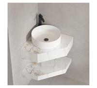 Corner Bathroom Vanity Cabinet with Sink, Corner Bathroom Vanity Cabinet with Sink Floating Wall Mounted Small Vanity(Ink White,60cm/23.6in)
