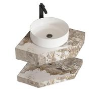 Corner Bathroom Vanity Cabinet with Sink, Corner Bathroom Vanity Cabinet with Sink Floating Wall Mounted Small Vanity(Brown White,55cm/21.6in)