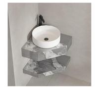 Corner Bathroom Vanity Cabinet with Sink, Corner Bathroom Vanity Cabinet with Sink Floating Wall Mounted Small Vanity(Gray White,60cm/23.6in)
