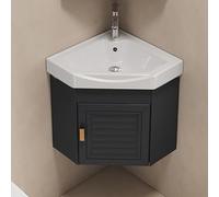 Corner Bathroom Vanity Cabinet with Sink Wall-Mounted Utility Basin Hot & Cold Faucet Combo Space-Saving Design Large Storage for Small Areas Ideal for Home Kitchen & Patio (Black 3)
