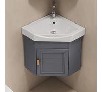 Corner Bathroom Vanity Cabinet with Sink - Wall-Mounted Utility Washing Basin, Hot & Cold Faucet Combo, Space-Saving Design, Large Storage for Small Areas - Dark Gray Finish for Home & Patio