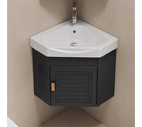 Corner Bathroom Vanity Cabinet With Sink, Wall Mounted Utility Washing Hand Basin Design, Hot & Cold Faucet Combo,Small Ceramic Laundry Tub Sink Combo,Bathroom Vanities Set for Small Space.
