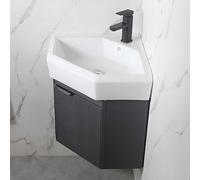 Corner Bathroom Vanity Cabinet With Sink, Wall Mounted Utility Washing Hand Basin Design, Hot & Cold Faucet Combo,Small Ceramic Laundry Tub Sink Combo,Bathroom Vanities Set for Small Space.