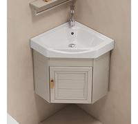 Corner Bathroom Vanity Cabinet With Sink , Wall Mounted Utility Washing Hand Basin Design, Hot & Cold Faucet Combo, Large Storage Space For Small Space , For Home Kitchen Patio Room(Color:Khaki,Size:4