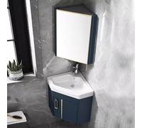 Corner Bathroom Vanity with Ceramic Sink and Mirror Cabinet Set
