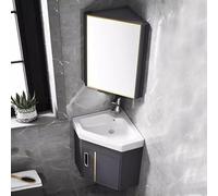 Corner Bathroom Vanity with Ceramic Sink and Mirror Cabinet Set