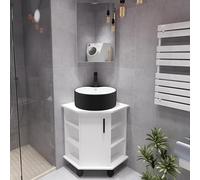 Corner Bathroom Vanity with Sink & Mirror Floor-Mounted Toilet Sink Combo Compact Bathroom Cabinet for Small Spaces 51CM/20IN Hand Washing Basin Modern Design