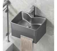 Corner Bathroom Vanity With Towel Rack,Wall Mounted Small Bathroom Sink With Stainless Steel Stand,Floating Bathroom Vanity,Ceramic Wash Basin Small Bathroom Sinks,Corner Vanity Wash Basin Sinks(Gray)