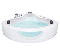 Corner Bathtub Acrylic White Jet Streams LED Waterfall 140 cm Tocoa