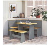 Corner Bench Honey Brown & Grey 151x118.5x85cm Solid Pinewood Backrest Leftside