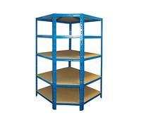 Corner Boltless Shelving - Heavy Duty Shelving Unit for Corners - Maximum Load 175 kg per Level - 180 x 90 x 42 x 60 cm - Blue