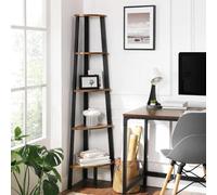 Corner Bookcase, 5 Tier Shelving Unit, Ladder Shelf Storage Unit, Plant Holder, Rustic Brown And Black