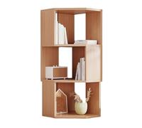Corner Bookshelf, 3-Tier Freestanding L-Shaped Storage Rack, High Corner Shelf with Back Panel for Small Spaces, Home Office, Original Wood Color, Stylish Design