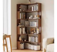 Corner Bookshelf, 6-Tier Tall Bookcase with Anti-Drop Panel, L-Shaped Freestanding Display Rack for Home Office and Living Room Storage Organizer