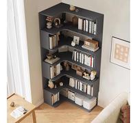 Corner Bookshelf, 6-Tier Tall Bookcase with Anti-Drop Panel, L-Shaped Freestanding Display Rack for Home Office and Living Room Storage Organizer