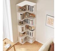 Corner Bookshelf, 6-Tier Tall Bookcase with Anti-Drop Panel, L-Shaped Freestanding Display Rack for Home Office and Living Room Storage Organizer
