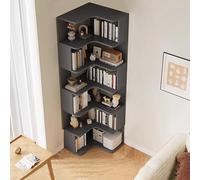 Corner Bookshelf, 6-Tier Tall Bookcase with Anti-Drop Panel, L-Shaped Freestanding Display Rack for Home Office and Living Room Storage Organizer