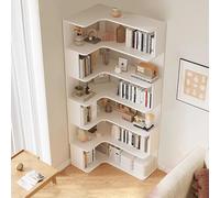 Corner Bookshelf, 6-Tier Tall Bookcase with Anti-Drop Panel, L-Shaped Freestanding Display Rack for Home Office and Living Room Storage Organizer