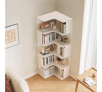 Corner Bookshelf, 6-Tier Tall Bookcase with Anti-Drop Panel, L-Shaped Freestanding Display Rack for Home Office and Living Room Storage Organizer