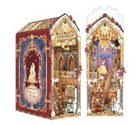 Corner bookshelf insert, 3D wooden puzzle with LED lights, handcrafted miniature bookend scene, creative DIY kit suitable for adults and teens, whimsical home decor collectible gift